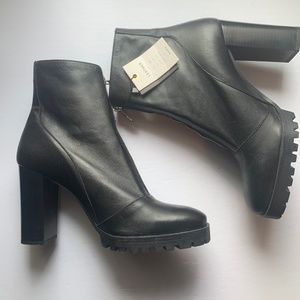 NWT Zara Leather Black Zip Up  Heeled Bootie Sz. 41